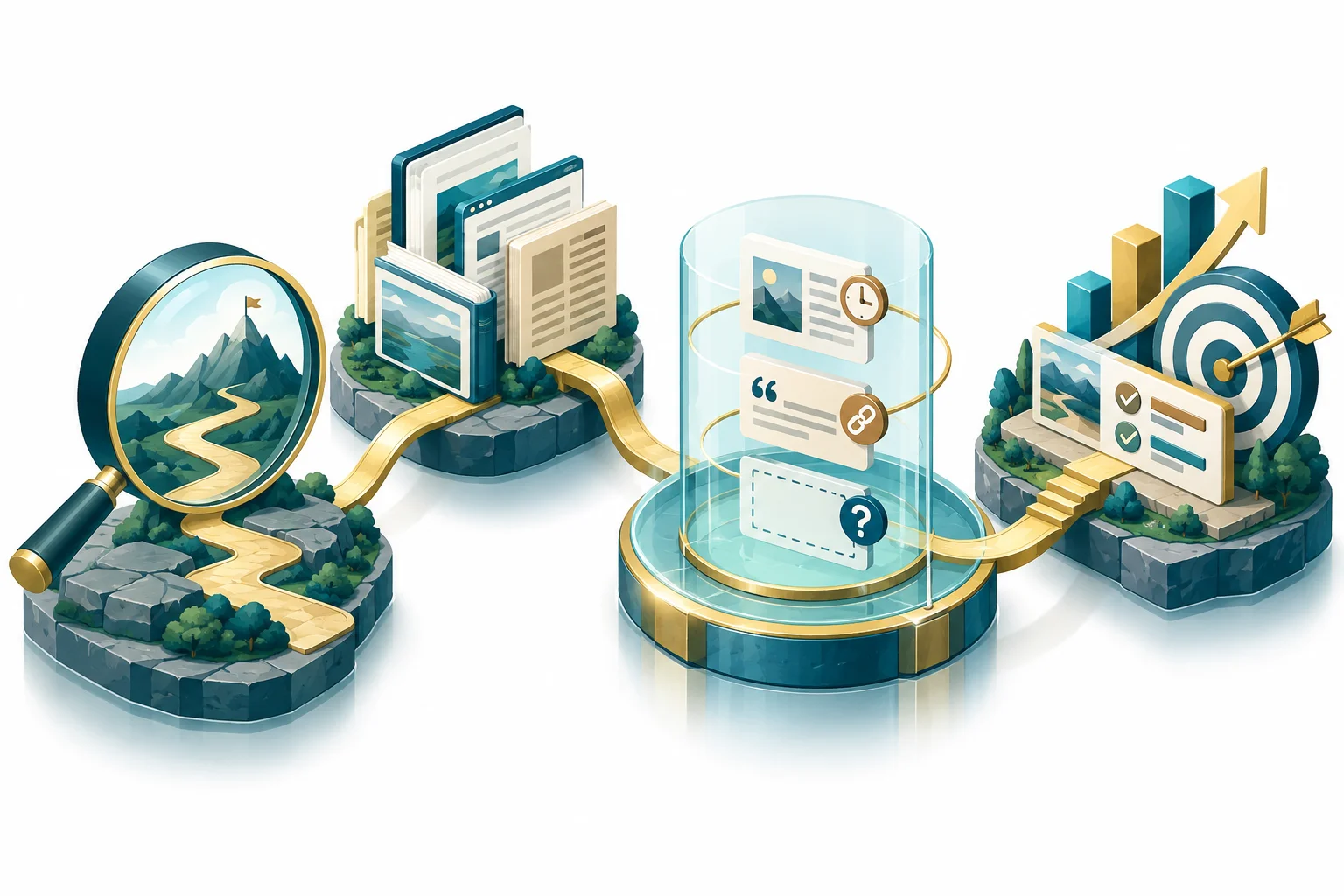 AI 研究報告怎麼避免只有摘要?用證據表支持行銷決策:主題概念示意